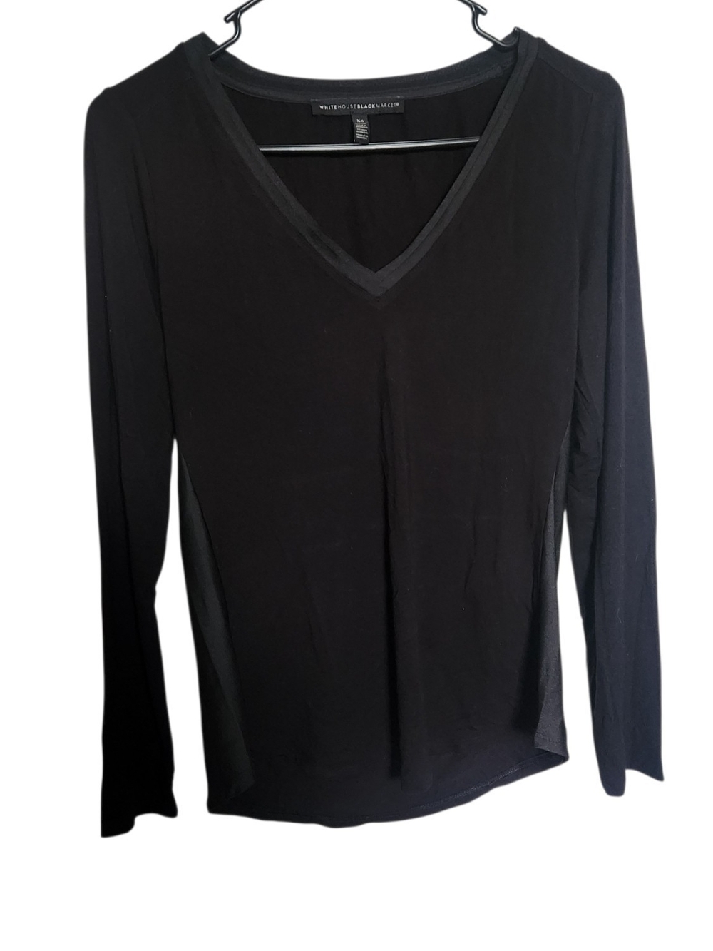 WhiteWhite House Black Market Black V-Neck Long Sleeve Top- XS